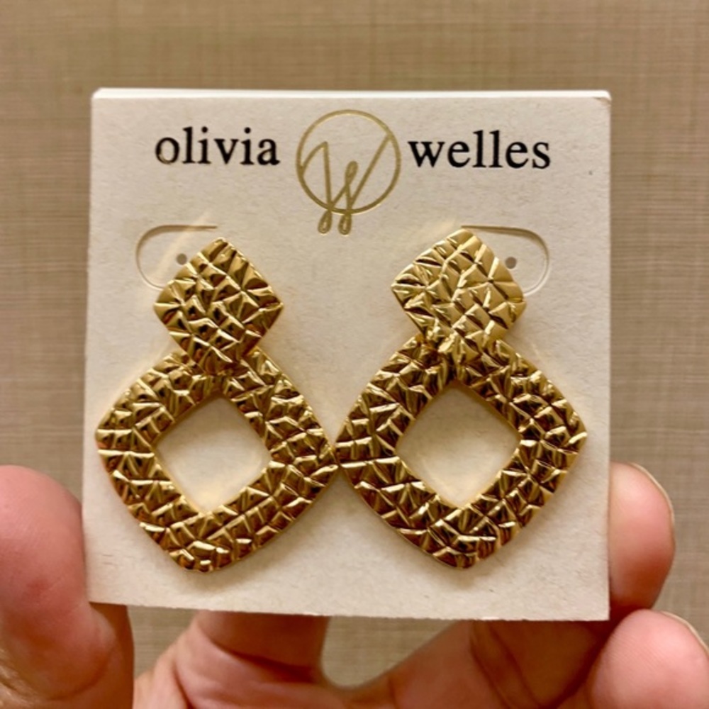 Olivia Welles Hammered Drop Statement Earrings - image 2